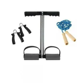 3 Way Classic Fitness Set Tummy Trimmer, Hand Grip & Skipping Rope Black