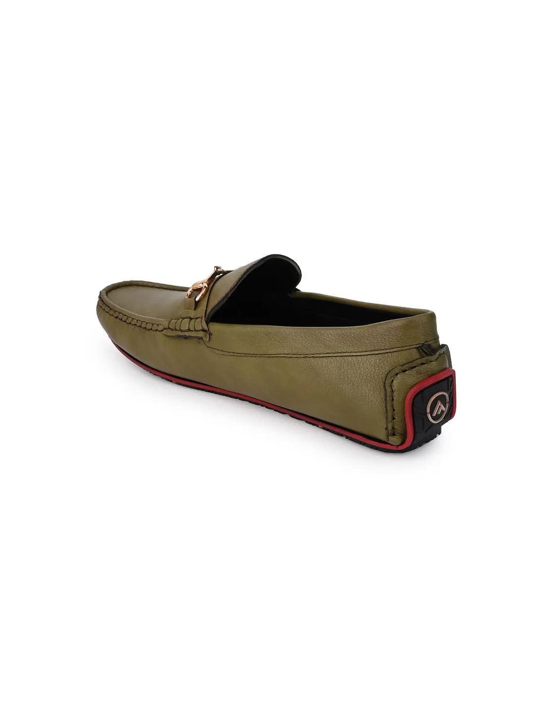 Alberto Torresi Green Round Toe Loafers With Metal Accent
