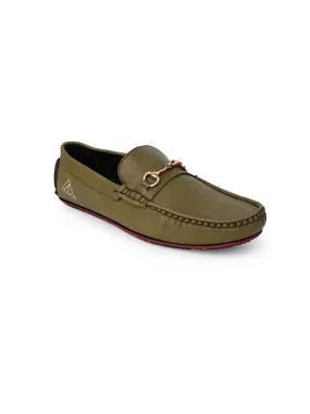 Alberto Torresi Green Round Toe Loafers With Metal Accent