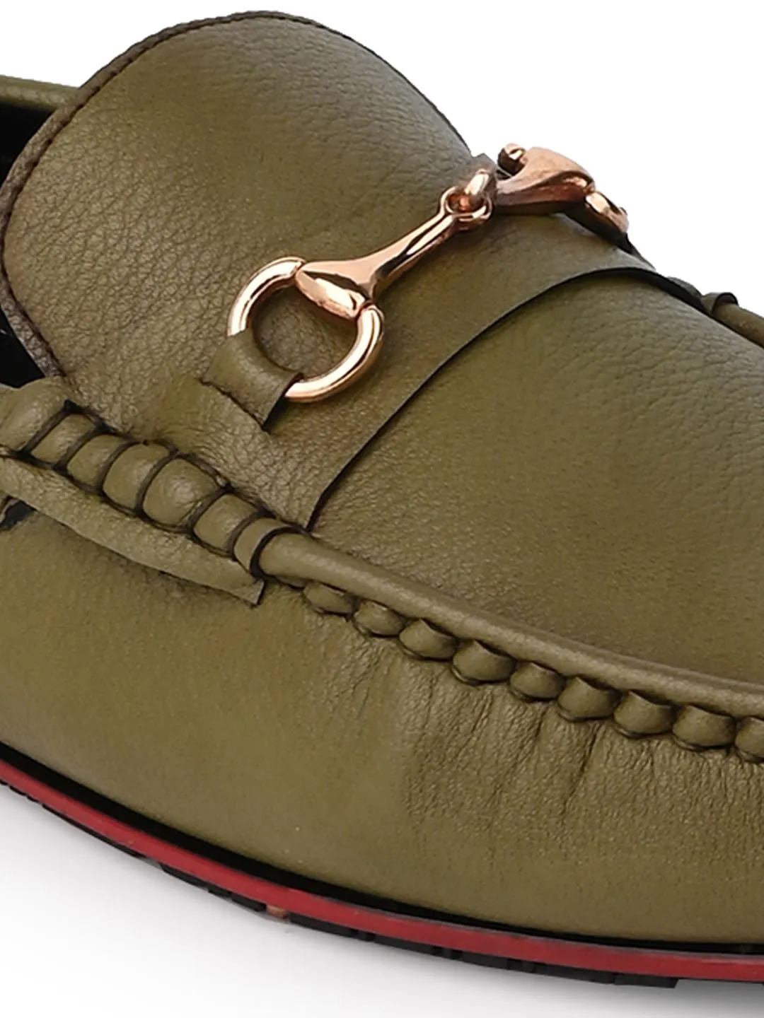 Alberto Torresi Green Round Toe Loafers With Metal Accent