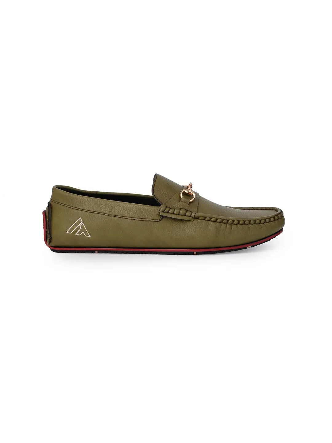 Alberto Torresi Green Round Toe Loafers With Metal Accent