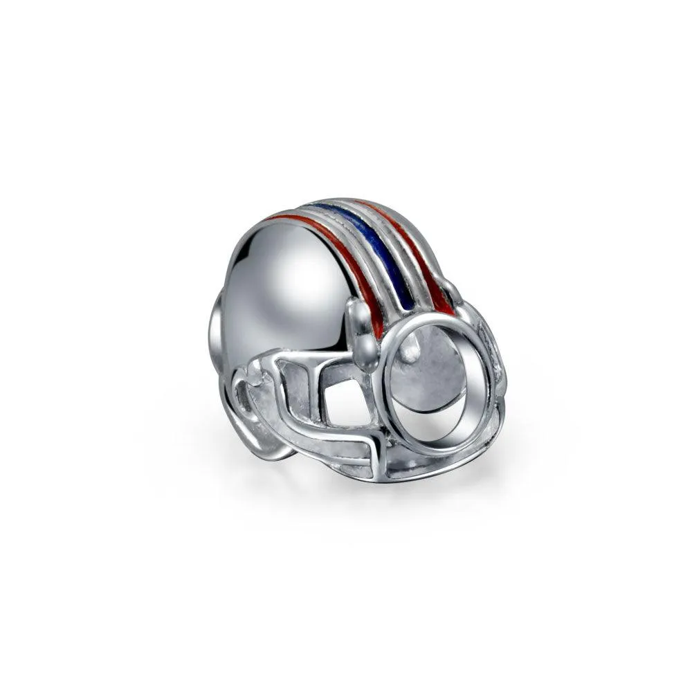 American Football Player Sports Team Helmet Charm Bead Sterling Silver