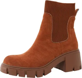Ankle Boots for Women, Women's Elastic Chelsea Boots Chunky Block Heel Platform Sole Non-Slip Combat Ankle Booties