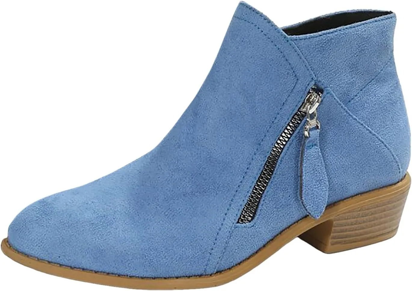 Ankle Boots for Women Women's Suede Chelsea Ankle Fashion Boots Pointed Toe Low Chunky Stacked Heel On Both Side Zipper Booties