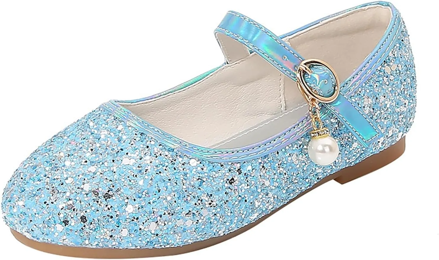 Baby Girls Pearl Sequins Sandals Low Heel Fancy Glitter Strap Ankle Shoes Kids Toddler Formal Wedding Closed Toe Sandals