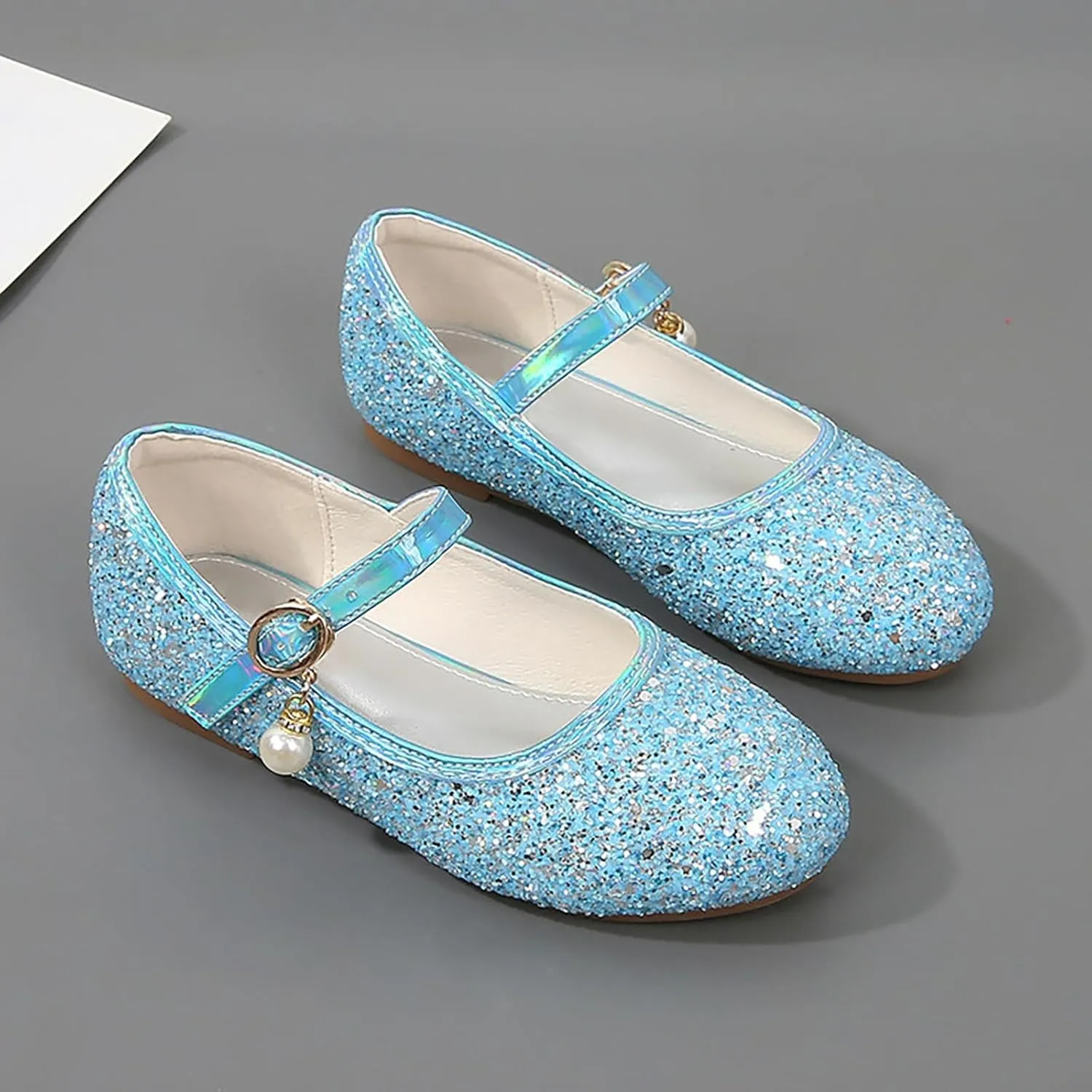 Baby Girls Pearl Sequins Sandals Low Heel Fancy Glitter Strap Ankle Shoes Kids Toddler Formal Wedding Closed Toe Sandals