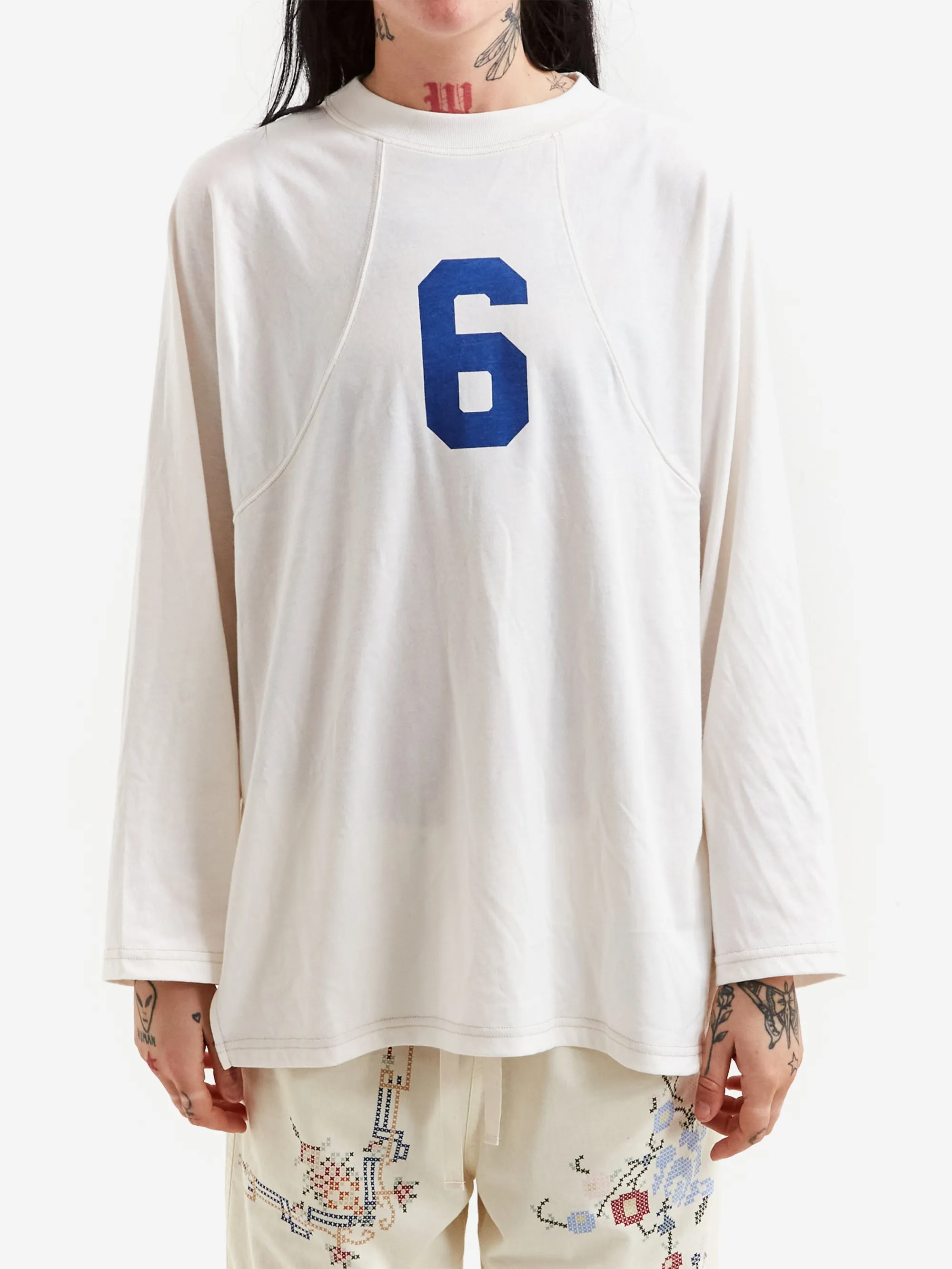 Beams Boy Numbering Print Football Long Sleeve T-Shirt - Off White