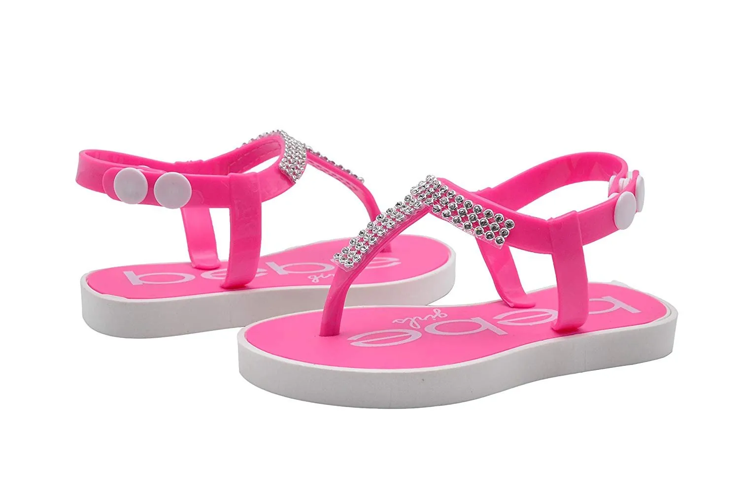 bebe Toddler Girls Sandal T-Strap with Rhinestone Strap Slip On Slide Shoe