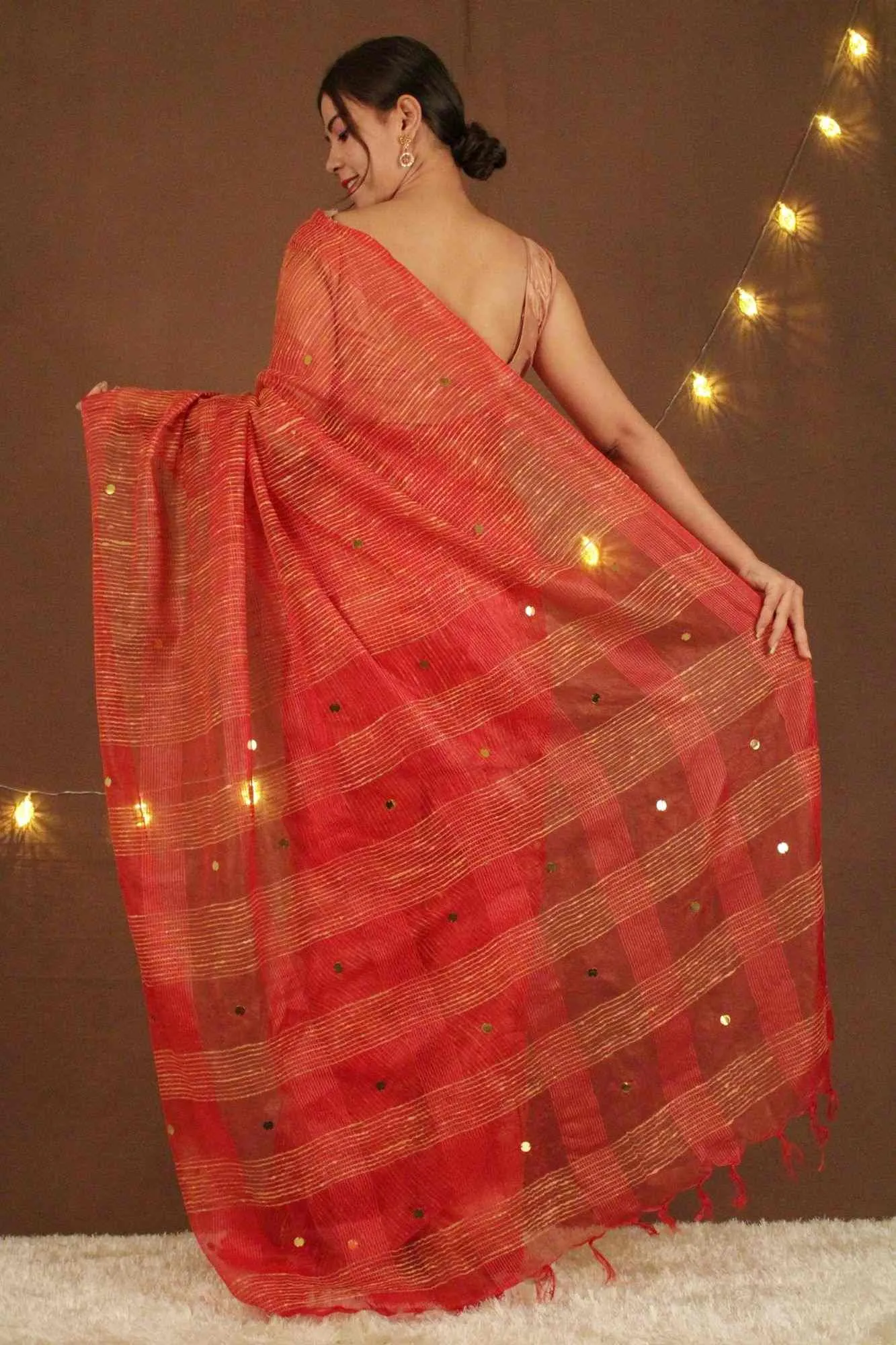 Bhagalpuri Art Silk Kota Ghicha with tassels & sequin woven in pallu wrap in 1 minute saree