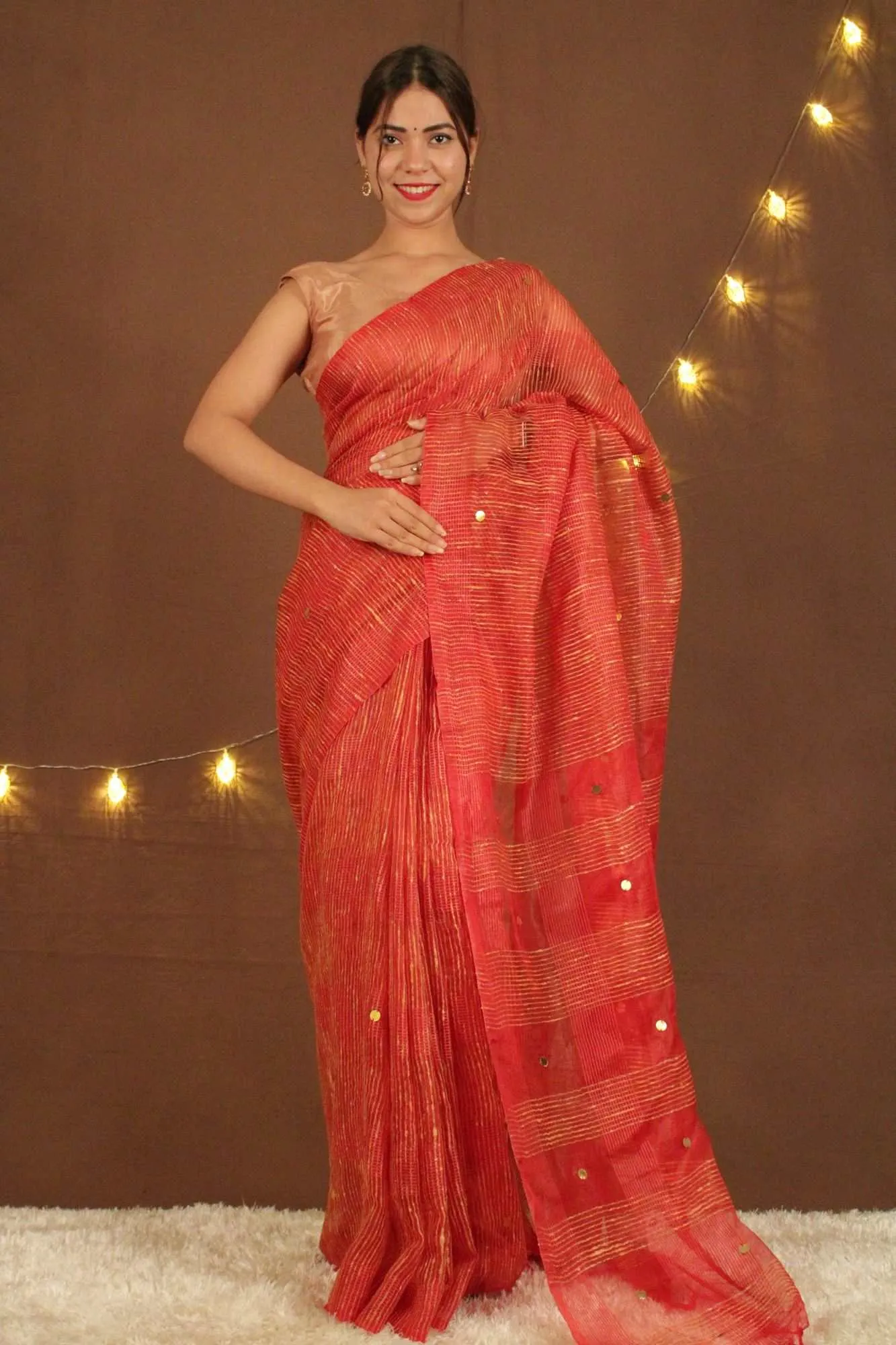 Bhagalpuri Art Silk Kota Ghicha with tassels & sequin woven in pallu wrap in 1 minute saree