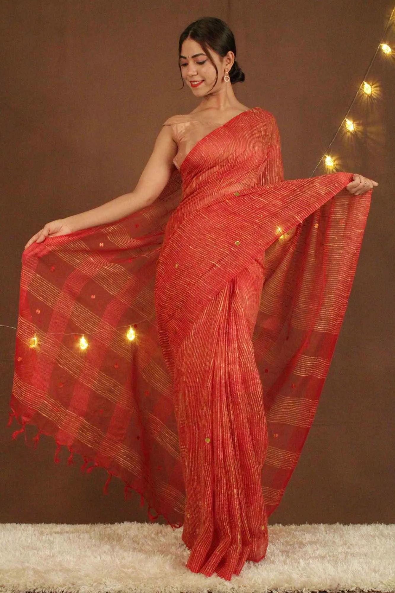 Bhagalpuri Art Silk Kota Ghicha with tassels & sequin woven in pallu wrap in 1 minute saree