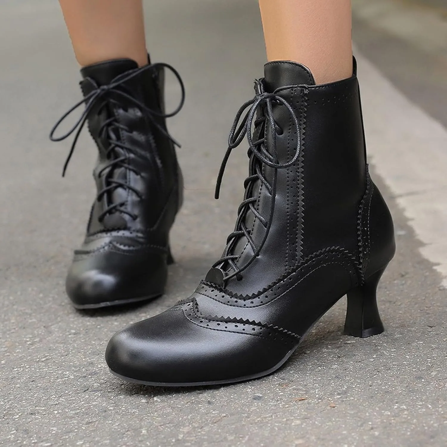Boots for Women Wide Calf,Vintage Lace Up Victorian Boots Western Kitten Heel Ankle Boots with Zip Party Dance Shoes