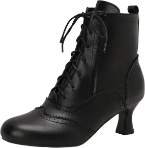Boots for Women Wide Calf,Vintage Lace Up Victorian Boots Western Kitten Heel Ankle Boots with Zip Party Dance Shoes