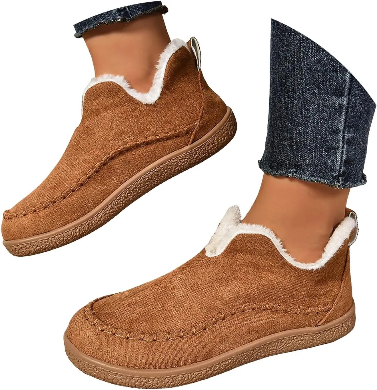 Boots for Women Women's Western Platform Fur Lined Short Shoes Outdoor Winter Warm Comfortable Casual Ankle Boots Anti-Slip