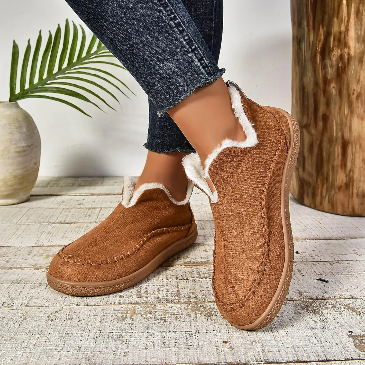 Boots for Women Women's Western Platform Fur Lined Short Shoes Outdoor Winter Warm Comfortable Casual Ankle Boots Anti-Slip