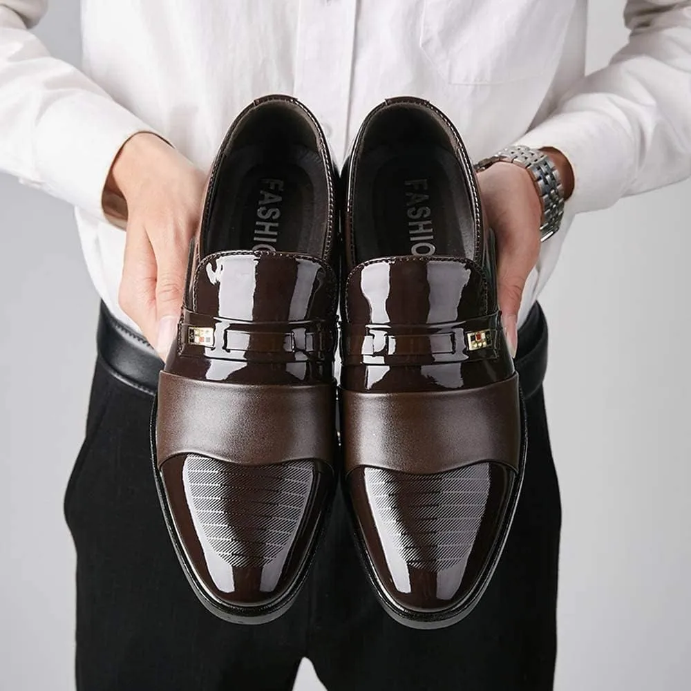 BORAMAX Men's PU Leather Lace-Up Dress Shoes Business Fashion Wedding Shoes Casual Patent Leather Dress Oxford Shoes