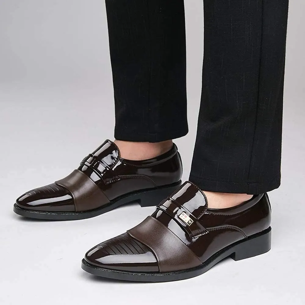 BORAMAX Men's PU Leather Lace-Up Dress Shoes Business Fashion Wedding Shoes Casual Patent Leather Dress Oxford Shoes