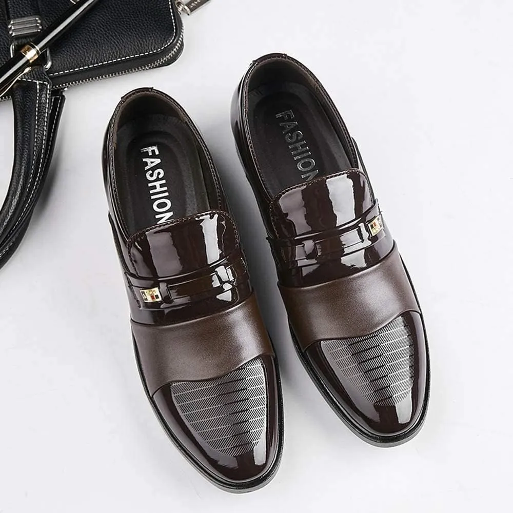 BORAMAX Men's PU Leather Lace-Up Dress Shoes Business Fashion Wedding Shoes Casual Patent Leather Dress Oxford Shoes