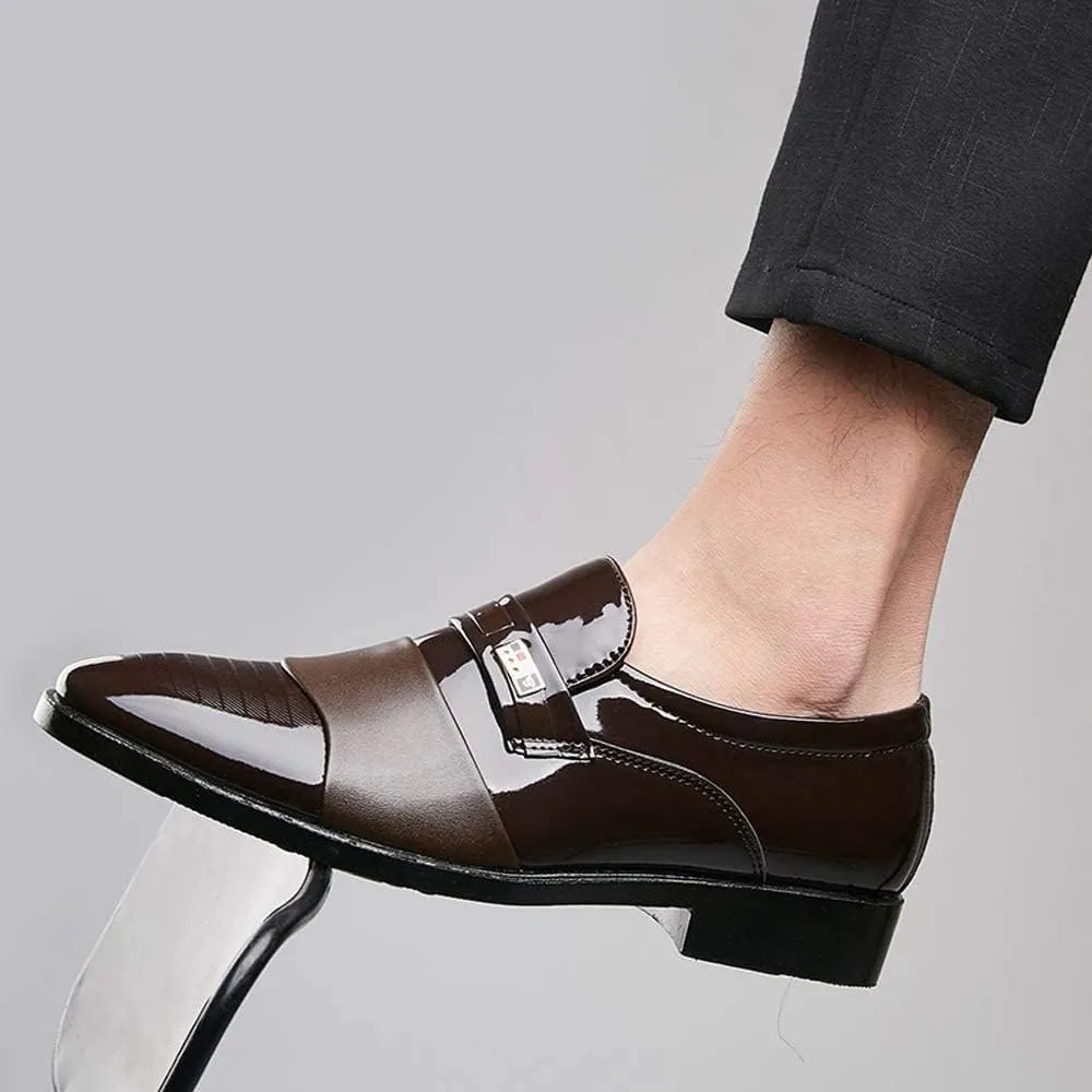 BORAMAX Men's PU Leather Lace-Up Dress Shoes Business Fashion Wedding Shoes Casual Patent Leather Dress Oxford Shoes