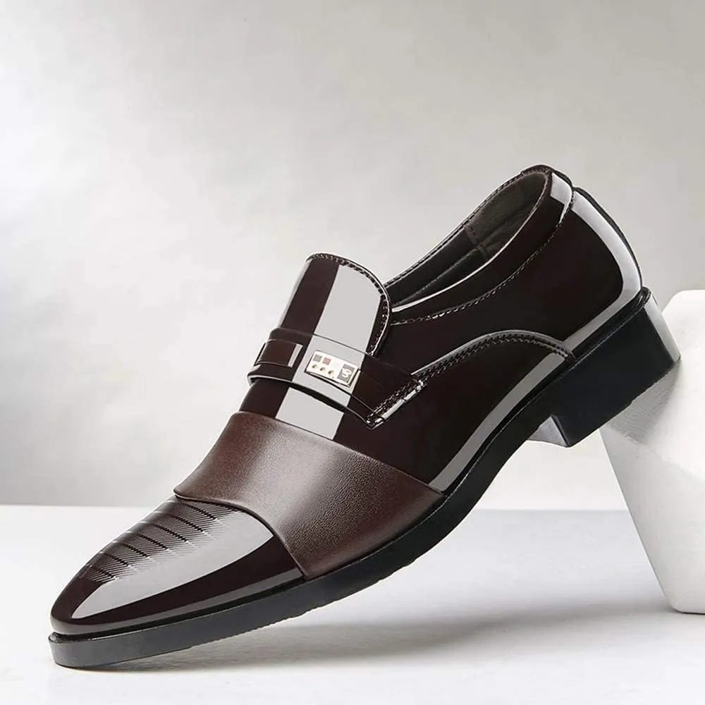 BORAMAX Men's PU Leather Lace-Up Dress Shoes Business Fashion Wedding Shoes Casual Patent Leather Dress Oxford Shoes
