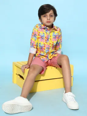 Boys Yellow Rayon Printed Regular Fit Shirt