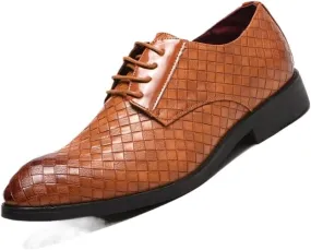 British Casual Leather Shoes, Men Soft Sole Non-Slip Shoes, Breathable Grid Print Oxford Shoes, Men's Casual Dress Sneakers, Men Office Shoes