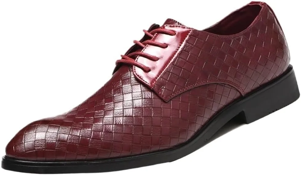 British Casual Leather Shoes, Men Soft Sole Non-Slip Shoes, Breathable Grid Print Oxford Shoes, Men's Casual Dress Sneakers, Men Office Shoes