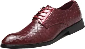 British Casual Leather Shoes, Men Soft Sole Non-Slip Shoes, Breathable Grid Print Oxford Shoes, Men's Casual Dress Sneakers, Men Office Shoes