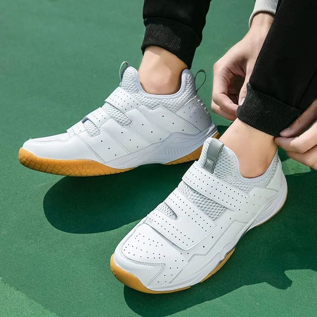 Casual Badminton Shoes Lace Up Racketball Shoes Hook and Loop Volleyball Trainers Comfy Tennis Fitness Footwear for Men