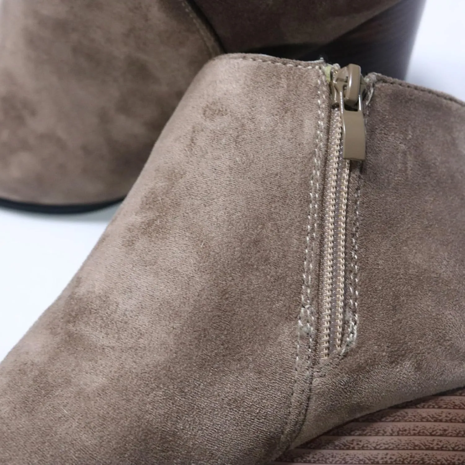 Cathalem Ankle Boots for Women Low Heel Pointed Toe Faux Stacked Chunky Heels Tassels Side Zipper Booties Fall Boots 2024