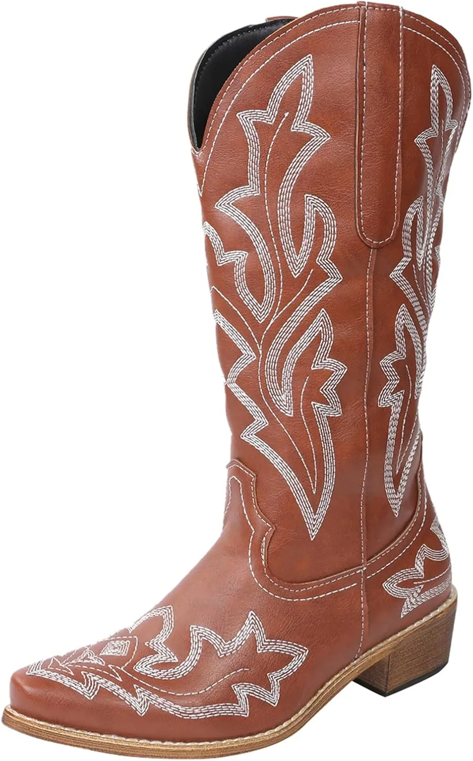 Cathalem Cowgirl Boots for Women Wide Calf Knee High Embroidered Western Cowboy Boots Pointed Toe Chunky Heel Boots