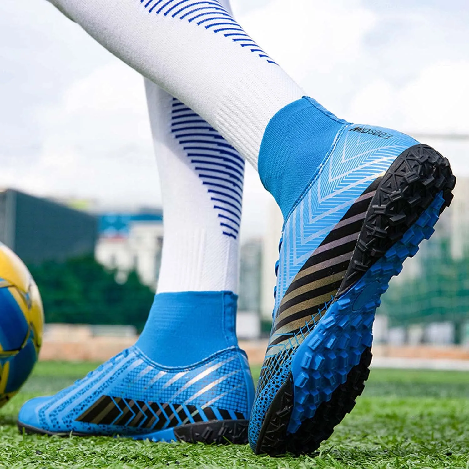 CERYTHRINA Mens Turf Soccer Cleats Athletic Firm Ground High-Top Football Soccer Shoe for Big Kids