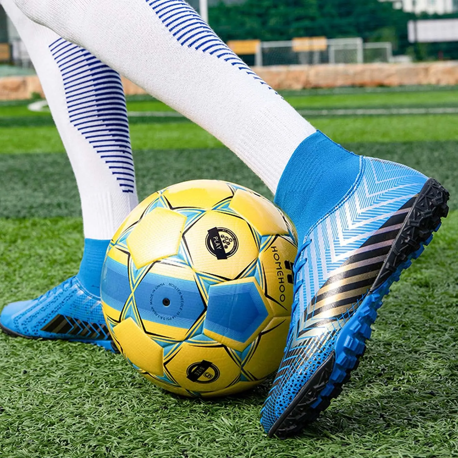 CERYTHRINA Mens Turf Soccer Cleats Athletic Firm Ground High-Top Football Soccer Shoe for Big Kids