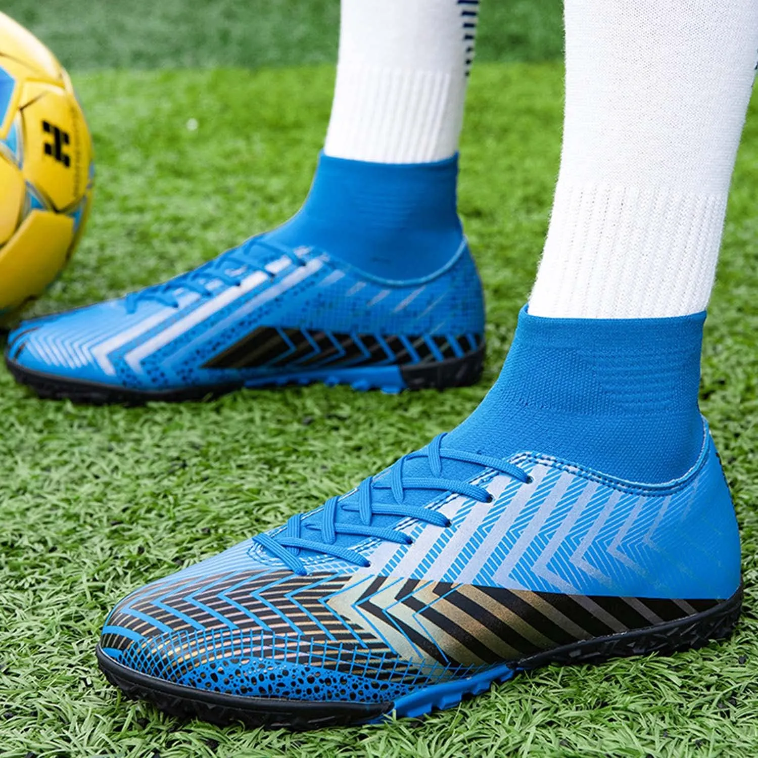 CERYTHRINA Mens Turf Soccer Cleats Athletic Firm Ground High-Top Football Soccer Shoe for Big Kids