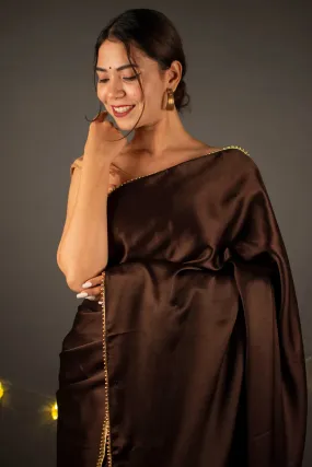 Chocolate brown satin wrap in 1 minute with moti lace