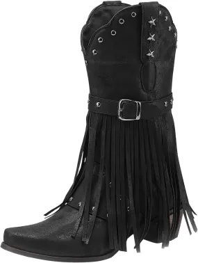 Cowboy Boots for Women Mid Calf Chunky Heel Cowgirl Booties Western Pointed Toe Low Chunky Heel Tassel Women Boot