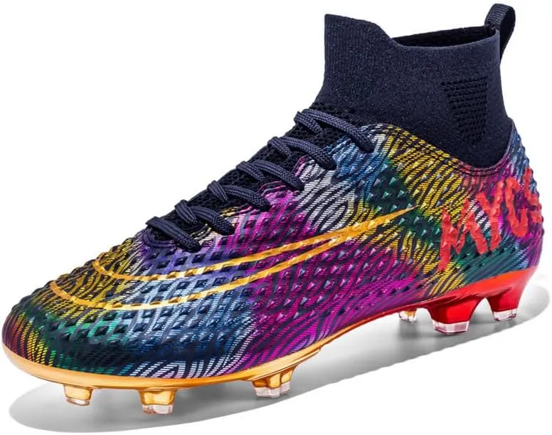 DHOVOR Boys Girls High-Top Soccer Cleats Youth Football Cleats Comfortable Indoor Soccer Shoes for Kids Outdoor/Indoor/Competition/Unisex