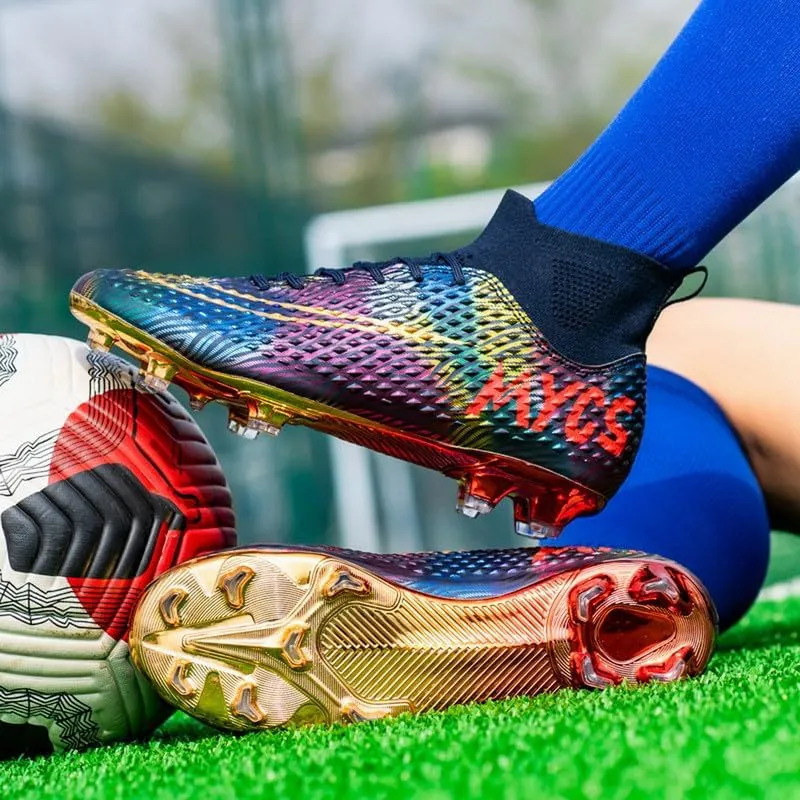 DHOVOR Boys Girls High-Top Soccer Cleats Youth Football Cleats Comfortable Indoor Soccer Shoes for Kids Outdoor/Indoor/Competition/Unisex