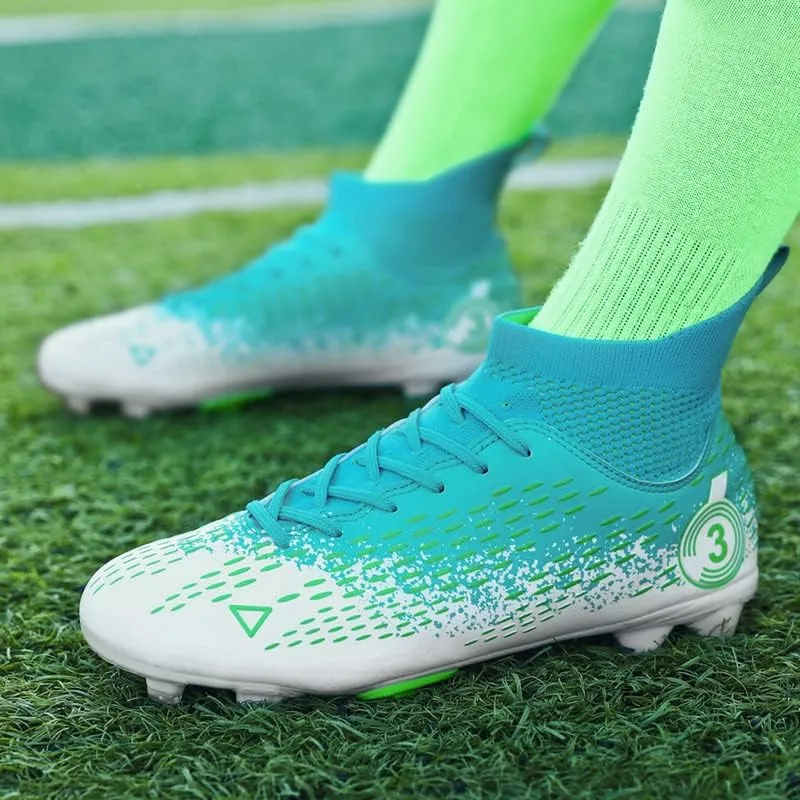 DHOVOR Boys Girls High-Top Soccer Cleats Youth Lightweight Professional Turf Football Cleats Unisex Non-Slip Indoor Soccer Shoes for Kids Outdoor/Indoor/Competition/Unisex