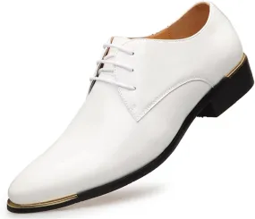 Dress Shoes for Men Lace Up Round Toe Leather Shoes Classic Patent Leather Shoes for Men Genuine Leather Large Size Low Top Pointed Toe