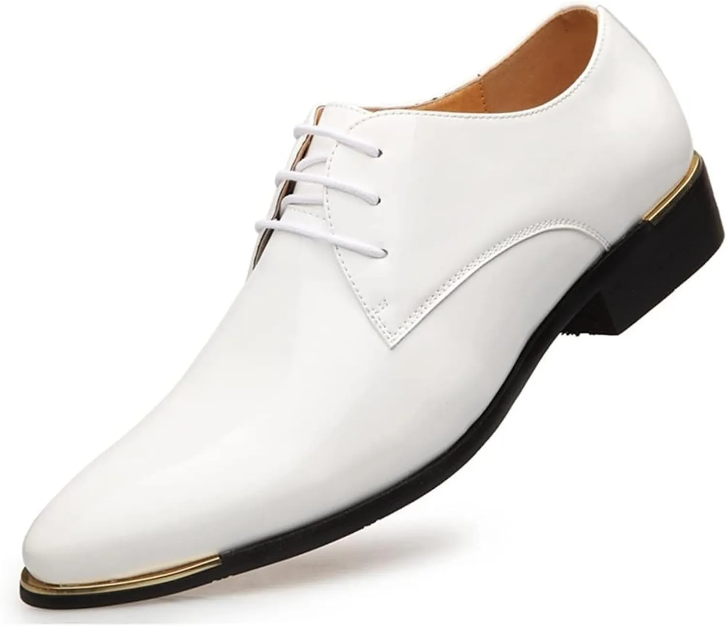 Dress Shoes for Men Lace Up Round Toe Leather Shoes Classic Patent Leather Shoes for Men Genuine Leather Large Size Low Top Pointed Toe