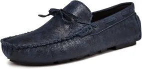 Easy to Put and Remove Driving Moccasins for Men Genuine Leather Stitching Details Deck Shoes 1-Eye Flat Heel Resistant Comfortable Casual Slip On for All Occasions (Color : Blue, Size : 9)