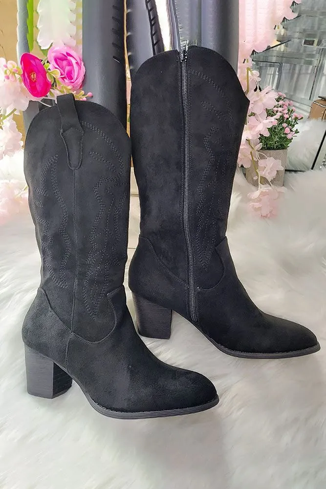High-Quality Embroidered Knee-High Boot with Block Heel
