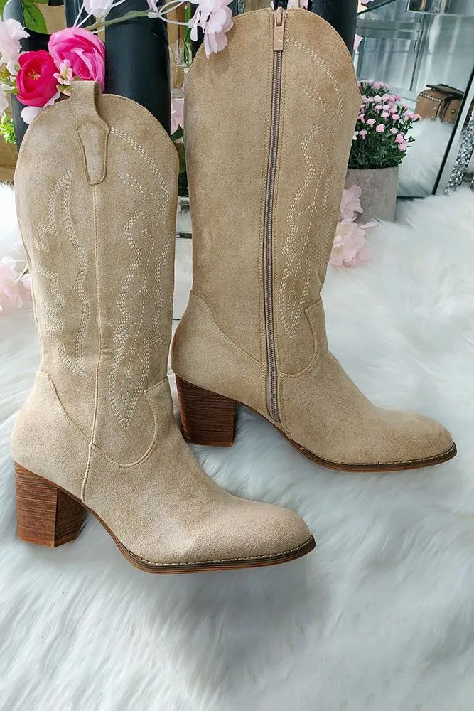 High-Quality Embroidered Knee-High Boot with Block Heel