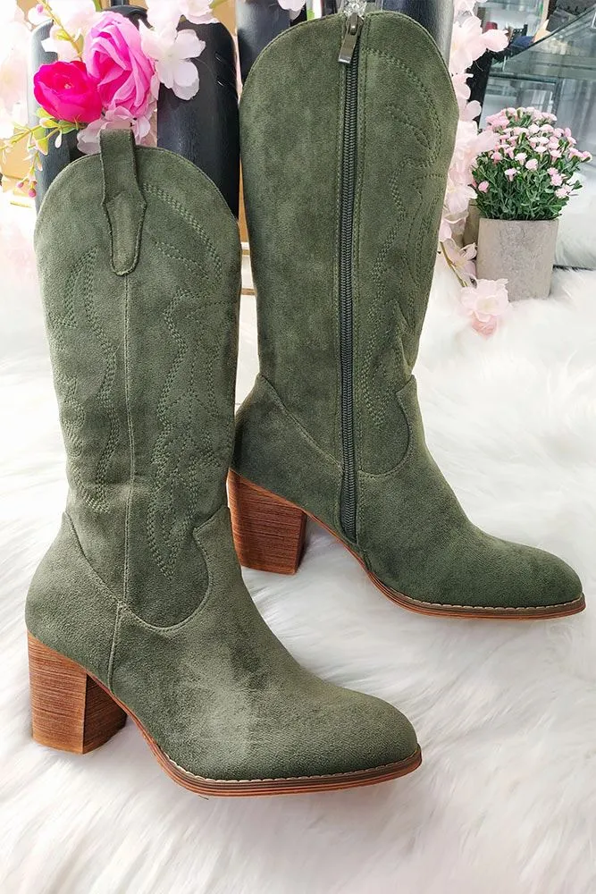 High-Quality Embroidered Knee-High Boot with Block Heel