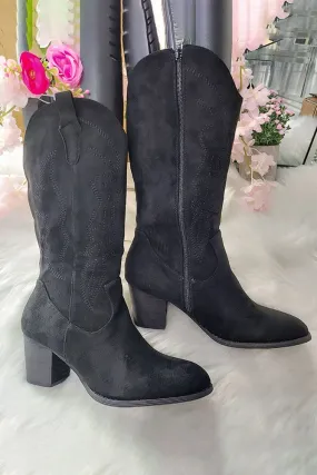 High-Quality Embroidered Knee-High Boot with Block Heel