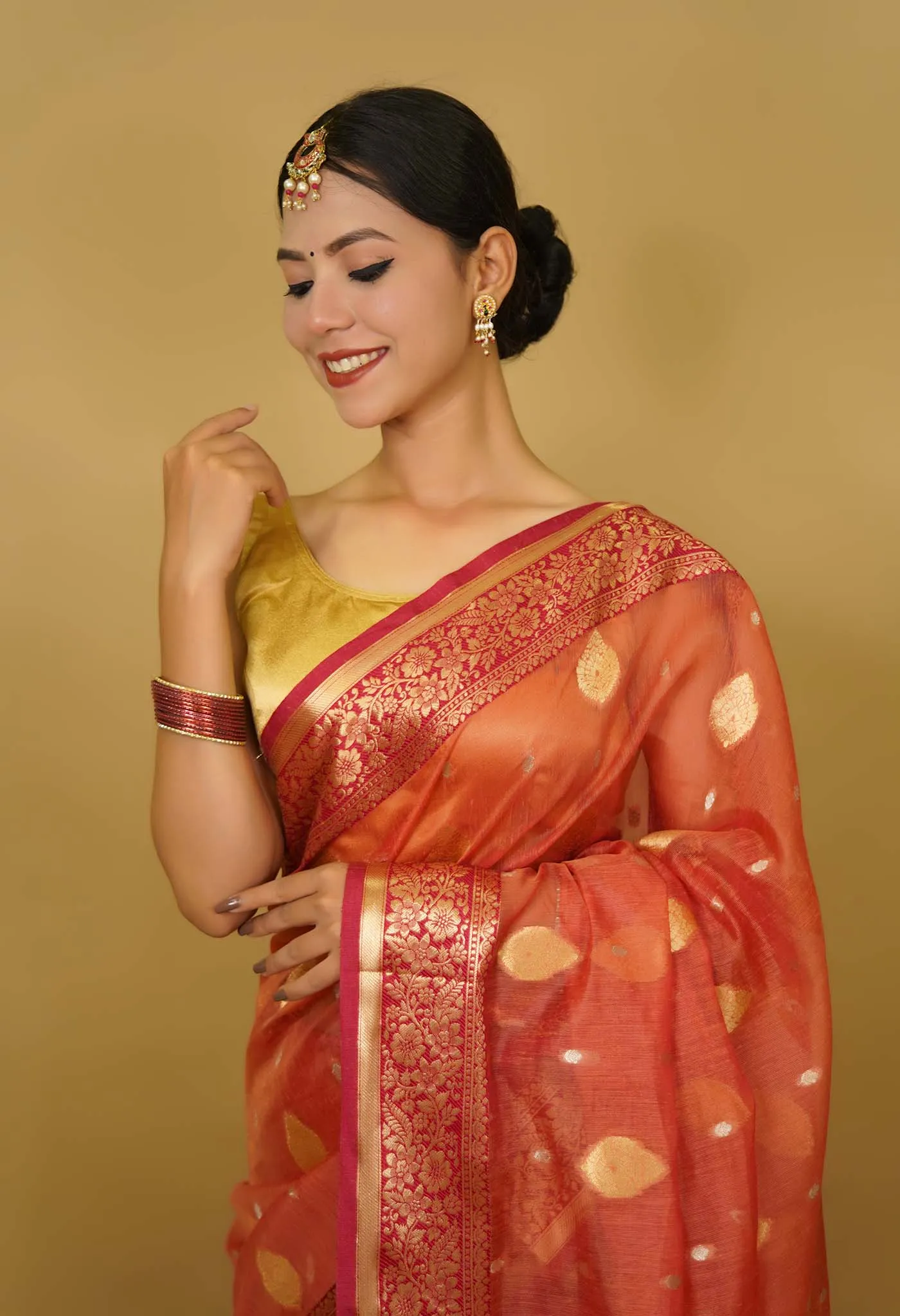 Ethnic Woven Motifs Banarasi zari Silk with Ornate broder & Pallu  Wrap in 1 minute saree