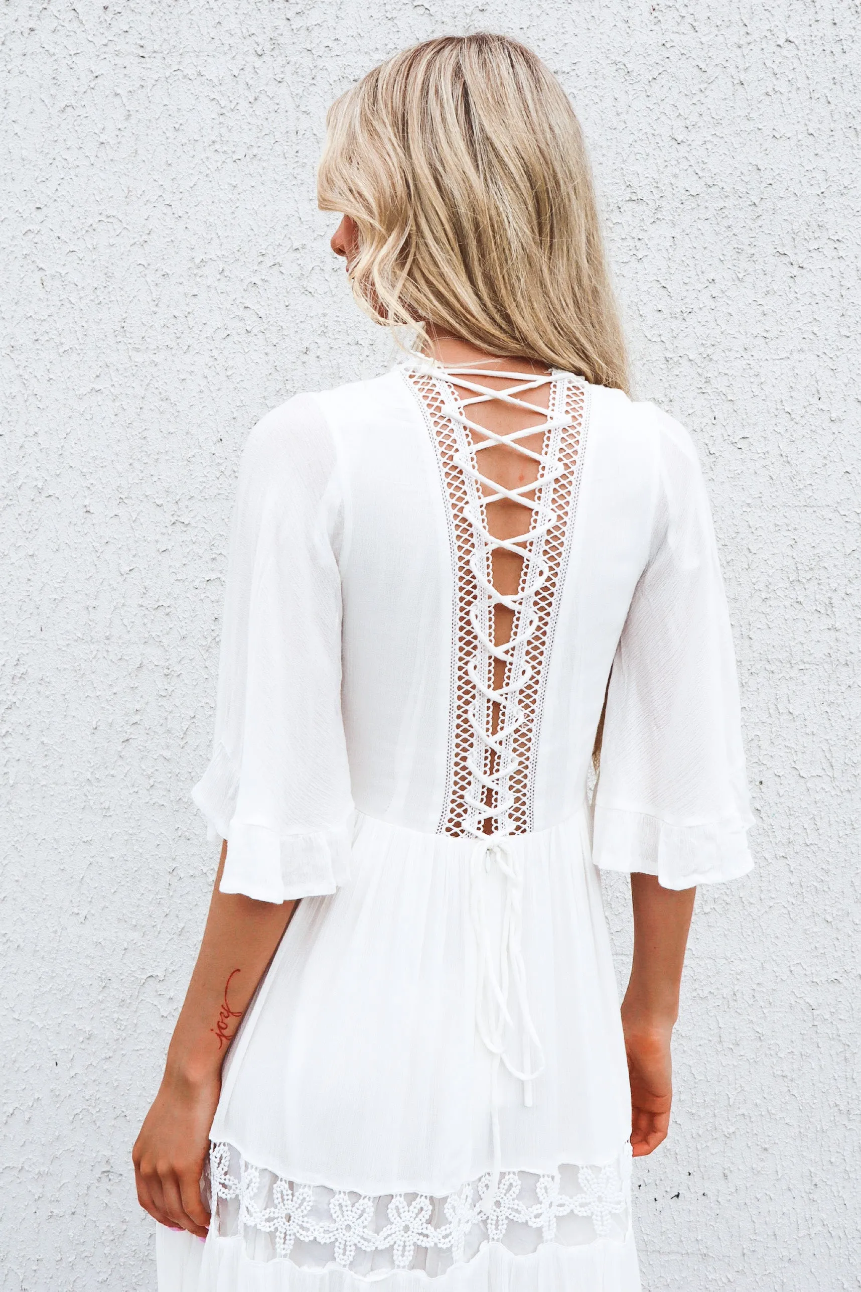 Flora Boho Midi Dress - White