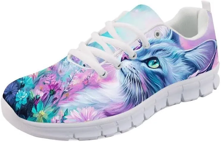 Forchrinse Happy Cat Tennis Sneakers Women's Cute Kitten Athletic Running Shoes Lightwegiht Gym Sport Walking Shoes