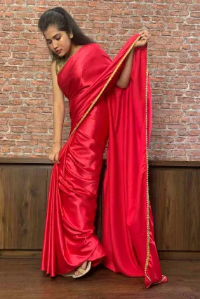 Fuschia Satin wrap in 1 minute saree with moti lace